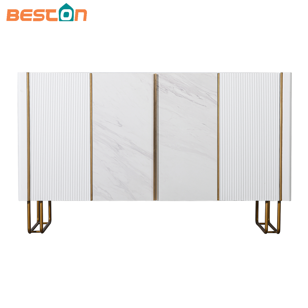 خزانة بوفيه جانبية بيضاء فاخرة وخفيفة الوزن لغرفة المعيشة وتناول الطعام